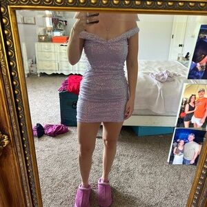 Lucy in the Sky Lilac Off-Shoulder Sequin Mini Dress
